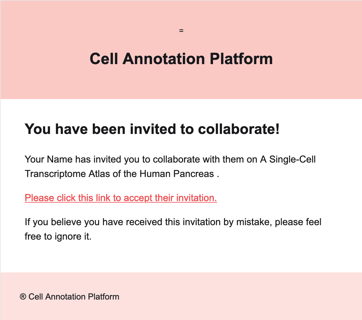 Sample invitation email.