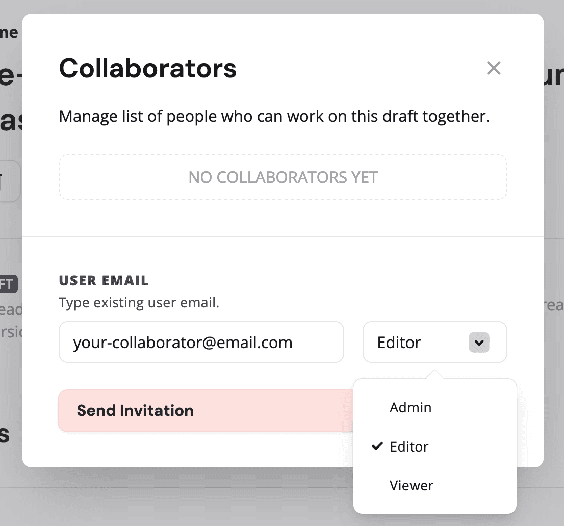 Collaborators settings where users may invite, remove, and manage the permissions of collaborators.