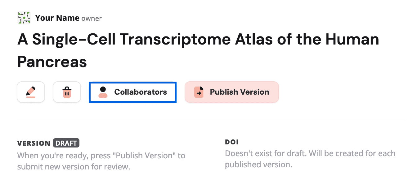 The publication draft with Collaborator button highlighted.