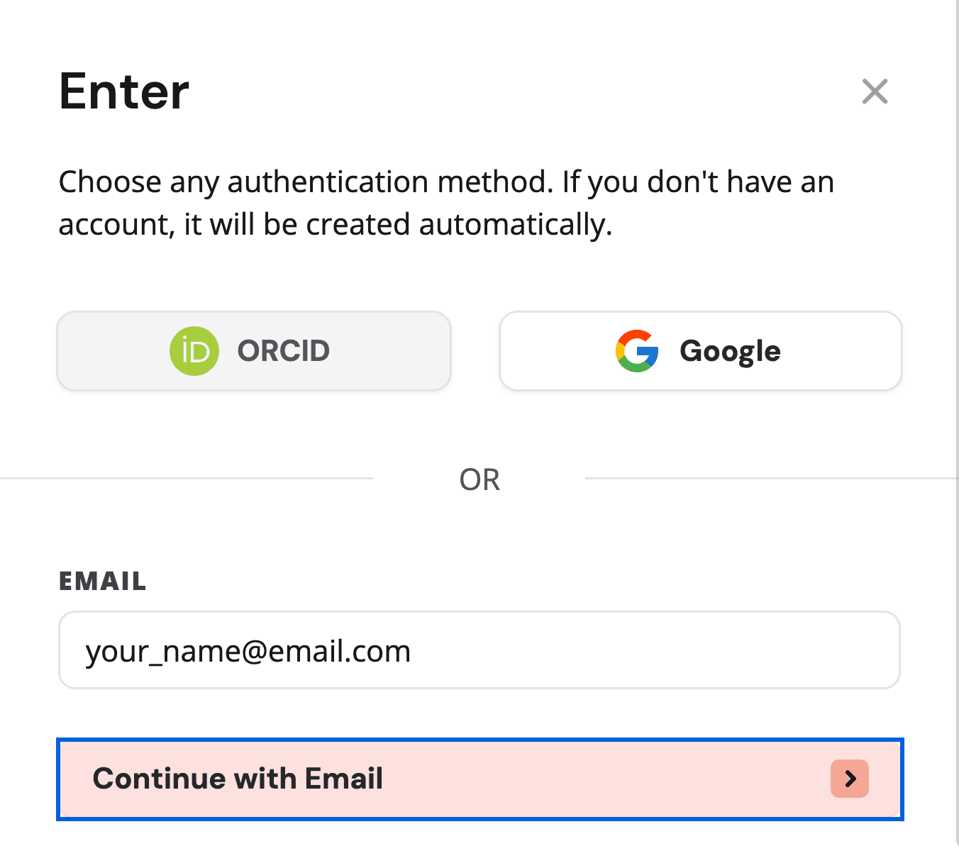 Enter modal with an email populating the email field