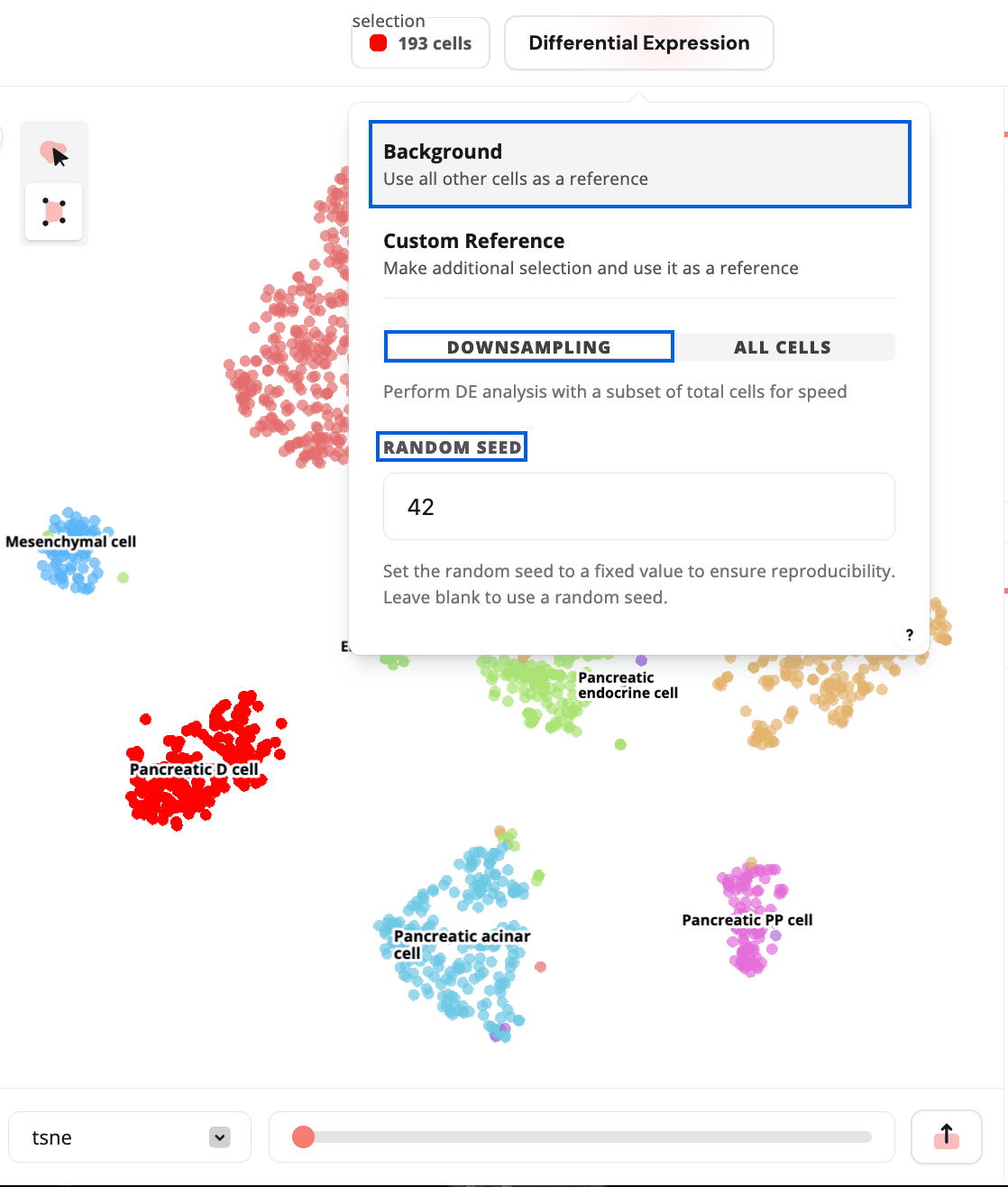 Differential expression settings window.