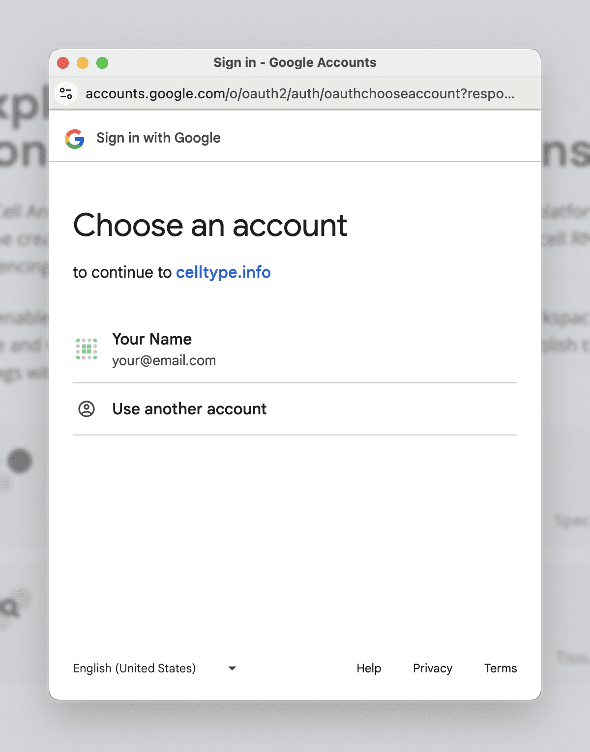 Google login demonstration with an example user