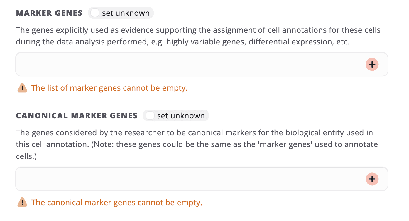 Example of Marker Gene fields