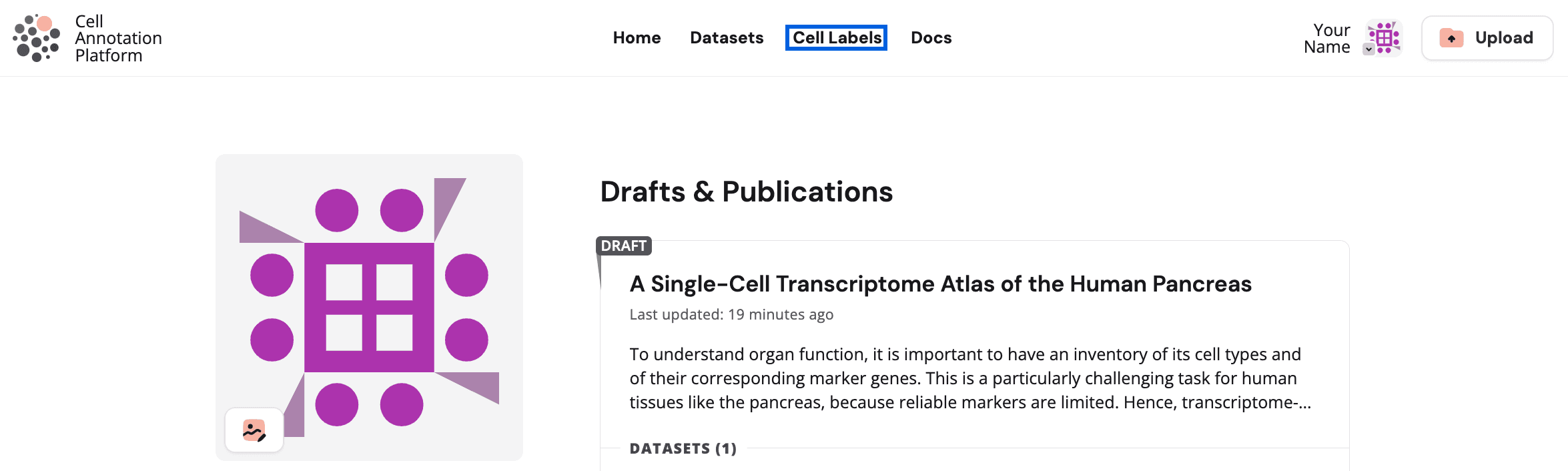 Cell label preview with expanded download menu