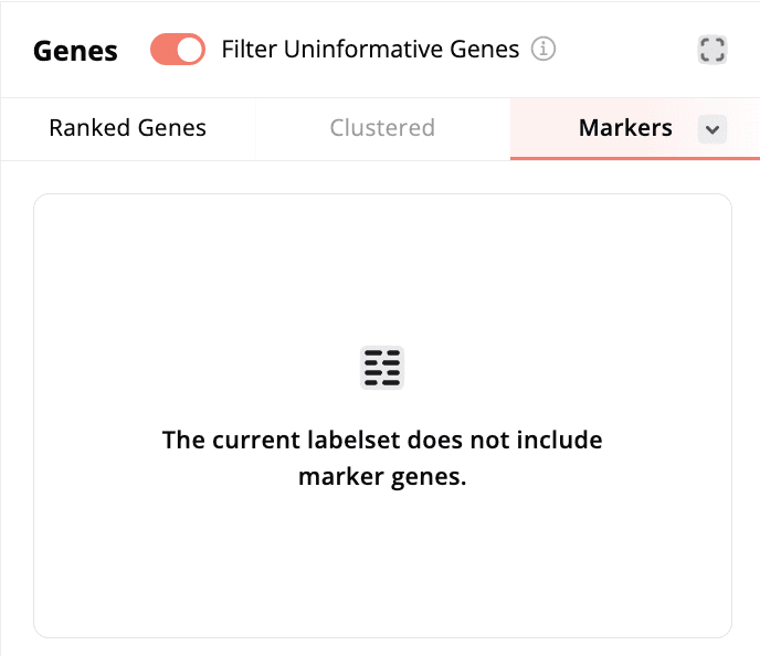 Marker gene heatmap with no marker genes message
